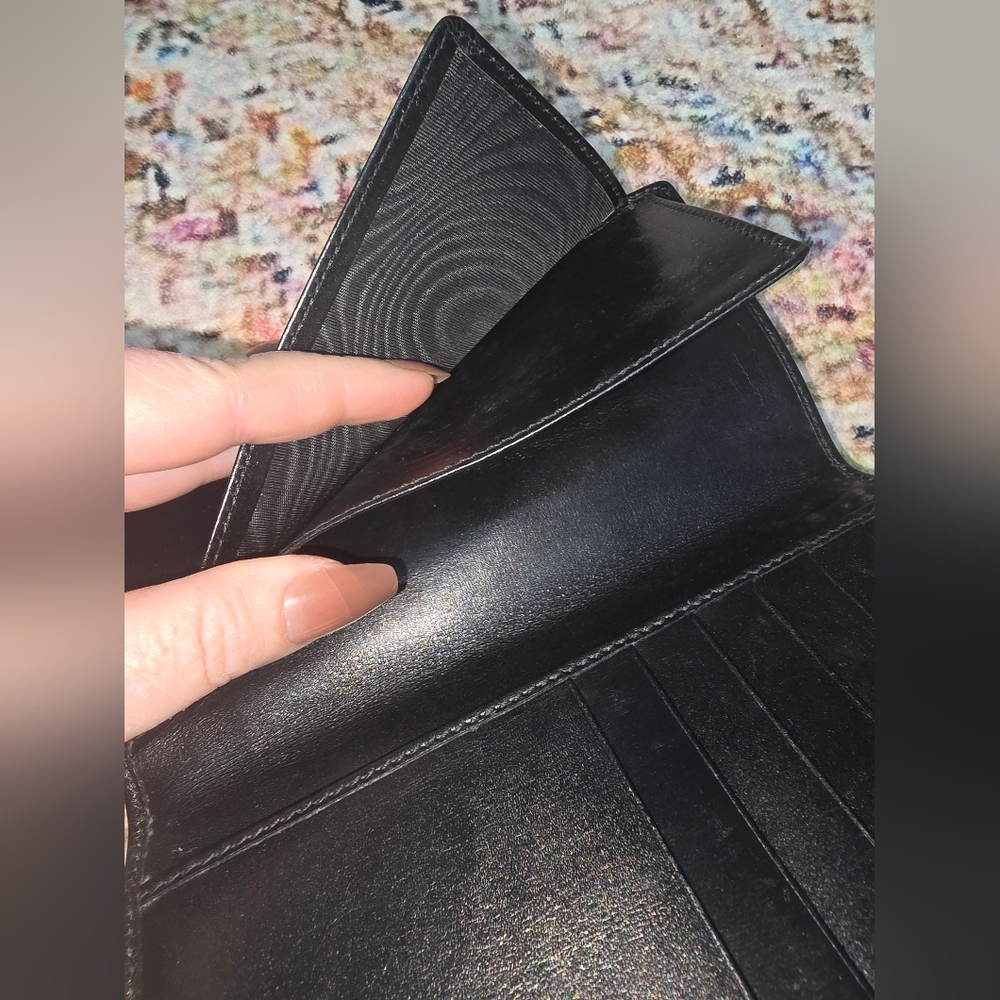 Gucci Black Leather Long Wallet Stiched Sherry Line With COA - Picture 4 of 6